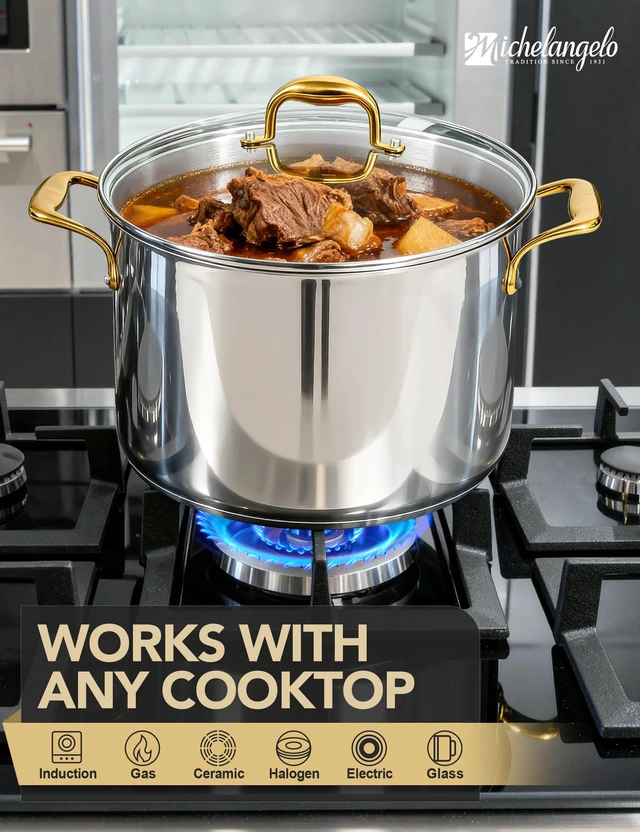 Alt view image 6 of 7 - Stainless Steel Stock Pot - 20 Quart Soup Pot with Lid & Ergonomic Handle, Extra-Large Pots for Cooking, Suitable for All Stoves