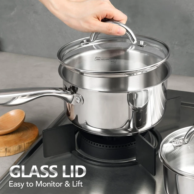 Alt view image 2 of 7 - Saucepan Set 6pc, Triply Stainless Steel Sauce Pan with Lids 1QT & 2QT &3QT, Kitchen Cooking Pot for Home Use, Dishwasher Safe & Induction Compatible
