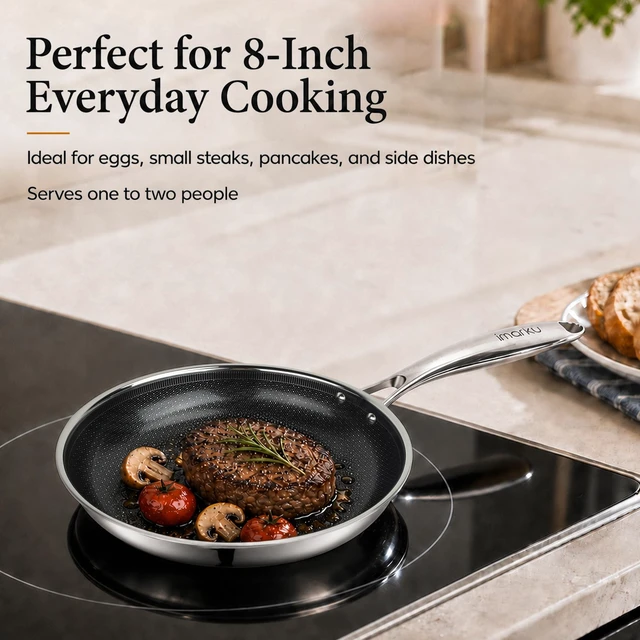 Alt view image 2 of 7 - 8 Inch Non Stick Frying Pans, Healthy Hybrid Ceramic Frying Pans | PFOA Free, Dishwasher & Oven-Safe Non Stick Skillets, Stainless Steel Frying Pan for Gas, Electric, and Induction