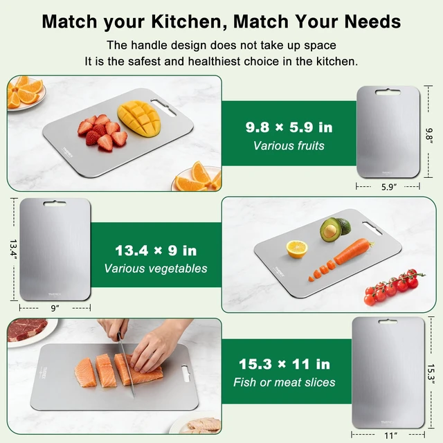 Alt view image 3 of 7 - 100% Pure Titanium Cutting Board Set of 3, Cutting Boards for Kitchen | Easy to clean, Dishwasher Safe Double Sided Non-Toxic Chopping Boards for Meats, Fruits, Vegetables and Cooked Food Prep