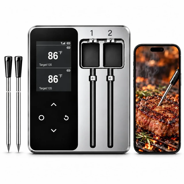 Main image of Wireless Meat Thermometer, 2 Probes, Smart Base, 6 Sensors | APP Control & Real-Time Alert, Commercial-Grade NIST Certified Accuracy, for Restaurant Kitchen, BBQ/Grill/Oven