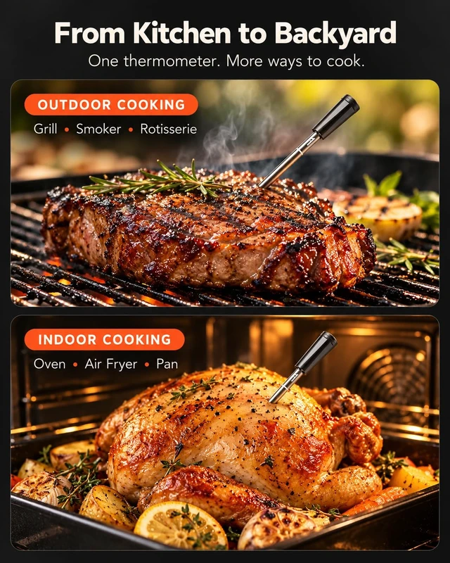 Alt view image 4 of 7 - Wireless Meat Thermometer, 2 Probes, Smart Base, 6 Sensors | APP Control & Real-Time Alert, Commercial-Grade NIST Certified Accuracy, for Restaurant Kitchen, BBQ/Grill/Oven