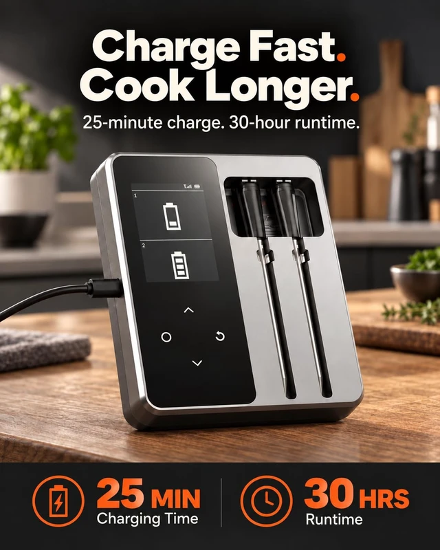Alt view image 5 of 7 - Wireless Meat Thermometer, 2 Probes, Smart Base, 6 Sensors | APP Control & Real-Time Alert, Commercial-Grade NIST Certified Accuracy, for Restaurant Kitchen, BBQ/Grill/Oven
