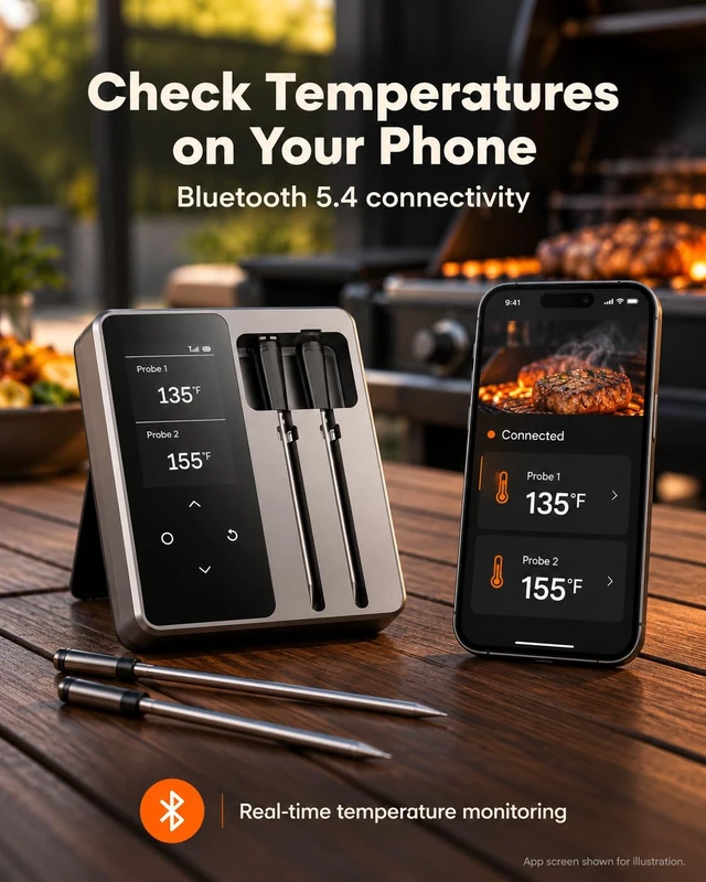 Alt view image 7 of 7 - Wireless Meat Thermometer, 2 Probes, Smart Base, 6 Sensors | APP Control & Real-Time Alert, Commercial-Grade NIST Certified Accuracy, for Restaurant Kitchen, BBQ/Grill/Oven