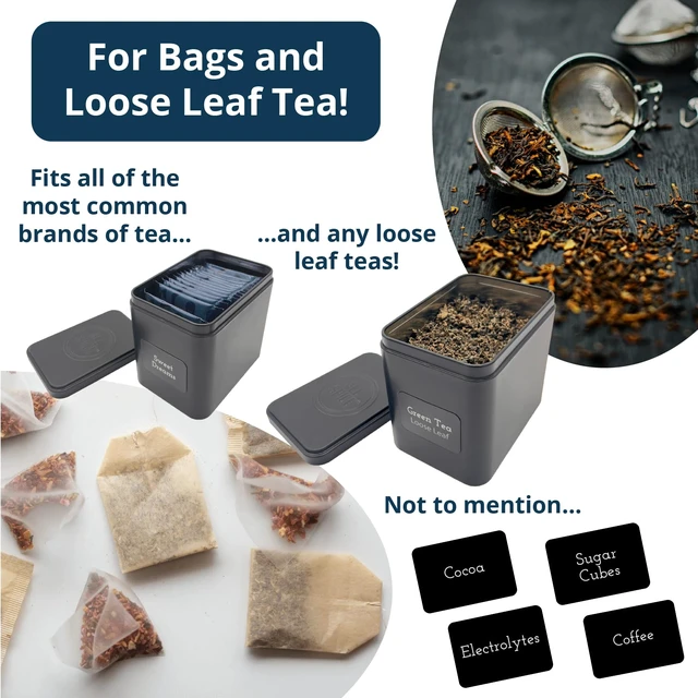 Alt view image 5 of 7 - Tea Organizer Rack with 9 Tins & 160 Magnetic Labels Perfect for Bagged & Loose Leaf Tea Organization - Black
