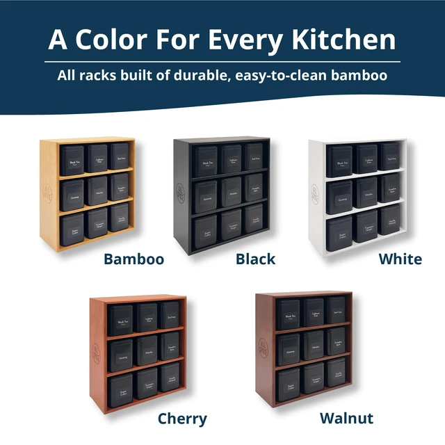 Alt view image 7 of 7 - Tea Organizer Rack with 9 Tins & 160 Magnetic Labels Perfect for Bagged & Loose Leaf Tea Organization - Black