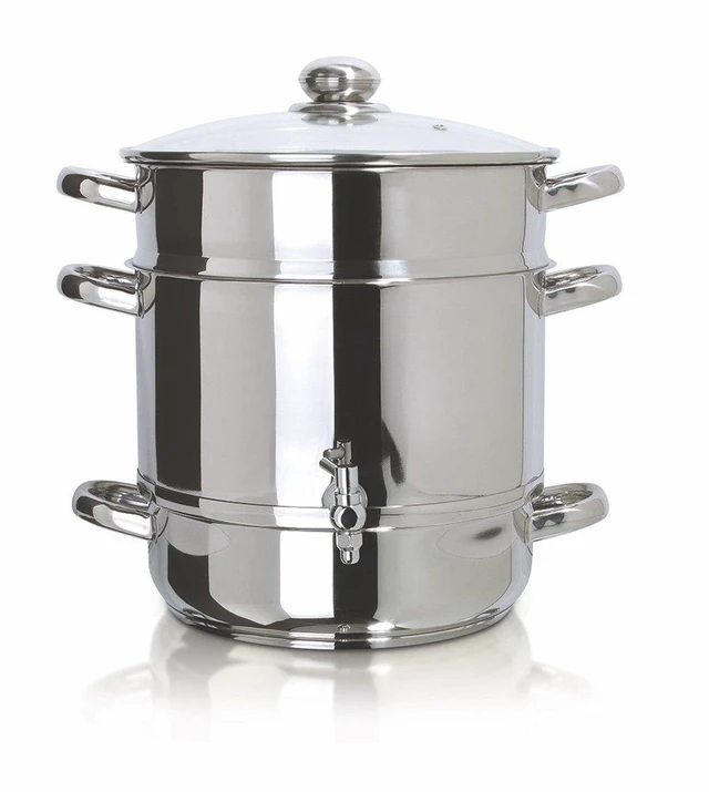 Main image of EC9500 Stove Top Steam Juicer, Stainless Steel Steam Juice Extractor, 5 Qt. Water Reservoir, 8 Qt. Juice Container with Spigot, 8 Qt. Steamer Basket, Glass Lid - Steam Juicer for Canning