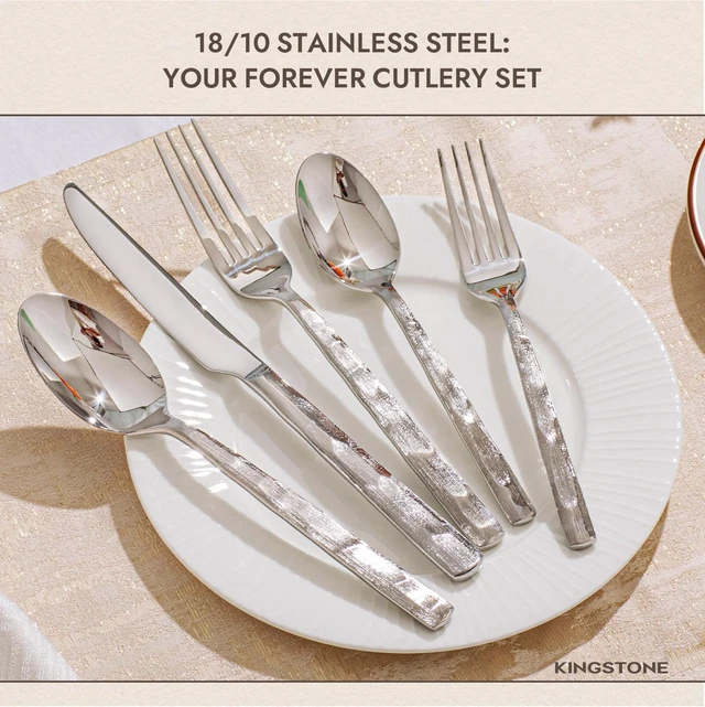 Alt view image 2 of 7 - 40-Piece Silverware Set, 18/10 Stainless Steel Flatware Set for 8 | Brushed Handle Cutlery Set, for Kitchen, Home, Party, Wedding Gift, Rust Resistant and Dishwasher Safe