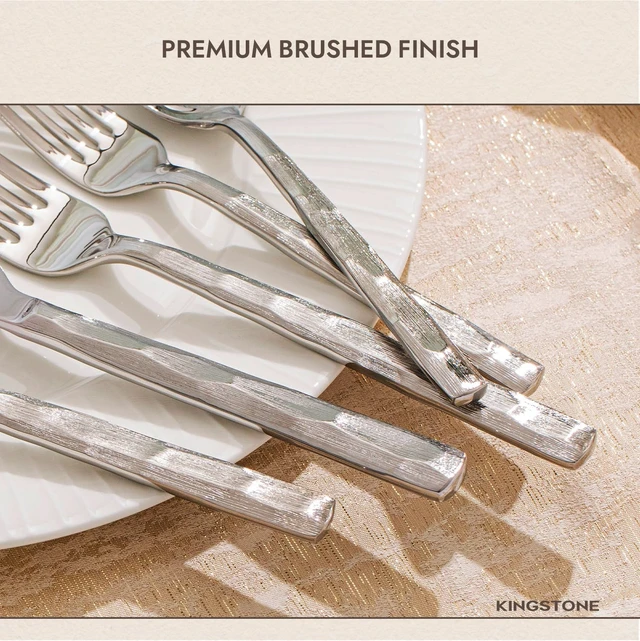 Alt view image 4 of 7 - 40-Piece Silverware Set, 18/10 Stainless Steel Flatware Set for 8 | Brushed Handle Cutlery Set, for Kitchen, Home, Party, Wedding Gift, Rust Resistant and Dishwasher Safe