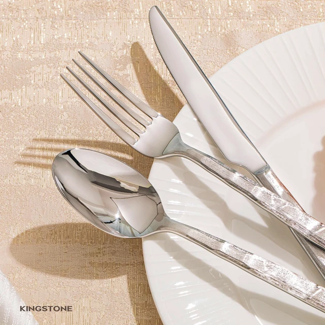 Alt view image 5 of 7 - 40-Piece Silverware Set, 18/10 Stainless Steel Flatware Set for 8 | Brushed Handle Cutlery Set, for Kitchen, Home, Party, Wedding Gift, Rust Resistant and Dishwasher Safe