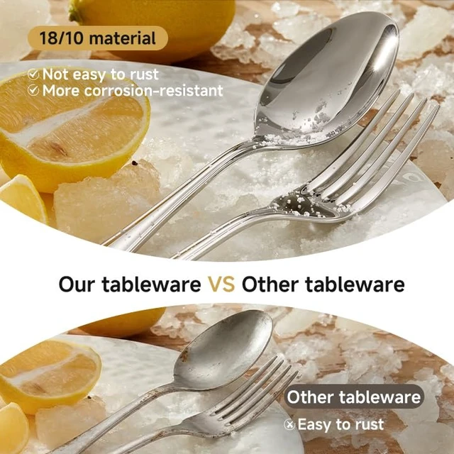 Alt view image 3 of 7 - 18/10 Stainless Steel Silverware Set for 12, 60 Piece Teardrop Flatware Set | Heavy Cutlery Set, Mirror Polished Knives Forks and Spoons Utensils, Dishwasher Safe for Home Kitchen Wedding
