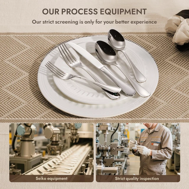 Alt view image 5 of 7 - 18/10 Stainless Steel Silverware Set for 12, 60 Piece Teardrop Flatware Set | Heavy Cutlery Set, Mirror Polished Knives Forks and Spoons Utensils, Dishwasher Safe for Home Kitchen Wedding