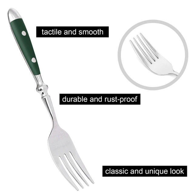 Alt view image 7 of 7 - 20-Piece Silverware Set, Vintage Stainless Steel Flatware (Green) | Green Bakelite Handle, Service for 4, Cutlery Set, Mirror Polished | Rustic | Dishwasher Safe
