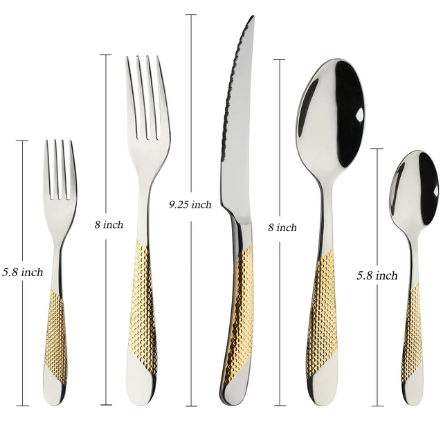 Alt view image 2 of 6 - 40-Piece Gold Silverware Set Stainless Steel Flatware Set Cutlery Set | Service for 8 Kitchen Utensils Set Includes Knives Spoons Forks For Home Kitchen Hotel