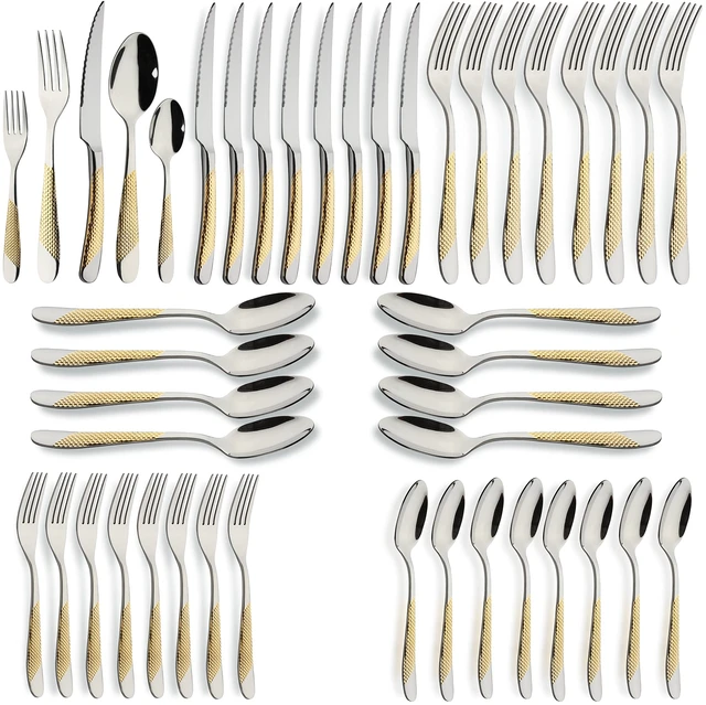 Main image of 40-Piece Gold Silverware Set Stainless Steel Flatware Set Cutlery Set | Service for 8 Kitchen Utensils Set Includes Knives Spoons Forks For Home Kitchen Hotel