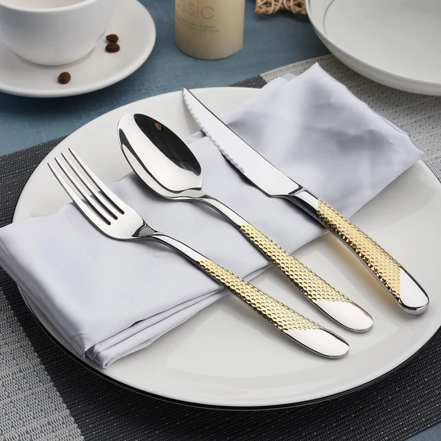Alt view image 6 of 6 - 40-Piece Gold Silverware Set Stainless Steel Flatware Set Cutlery Set | Service for 8 Kitchen Utensils Set Includes Knives Spoons Forks For Home Kitchen Hotel