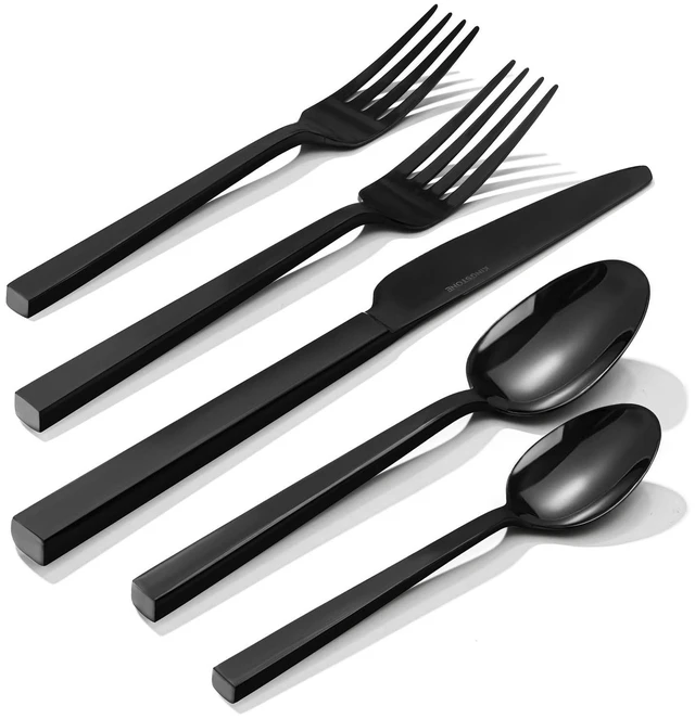 Main image of Black Silverware Set for 8, 40 Piece Flatware Set, Stainless Steel | Square Handles, Mirror Polished, Dishwasher Safe, Sturdy, for Home Kitchen, Weddings, Parties & Housewarming
