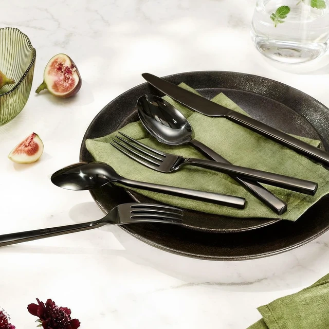 Alt view image 4 of 7 - Black Silverware Set for 8, 40 Piece Flatware Set, Stainless Steel | Square Handles, Mirror Polished, Dishwasher Safe, Sturdy, for Home Kitchen, Weddings, Parties & Housewarming