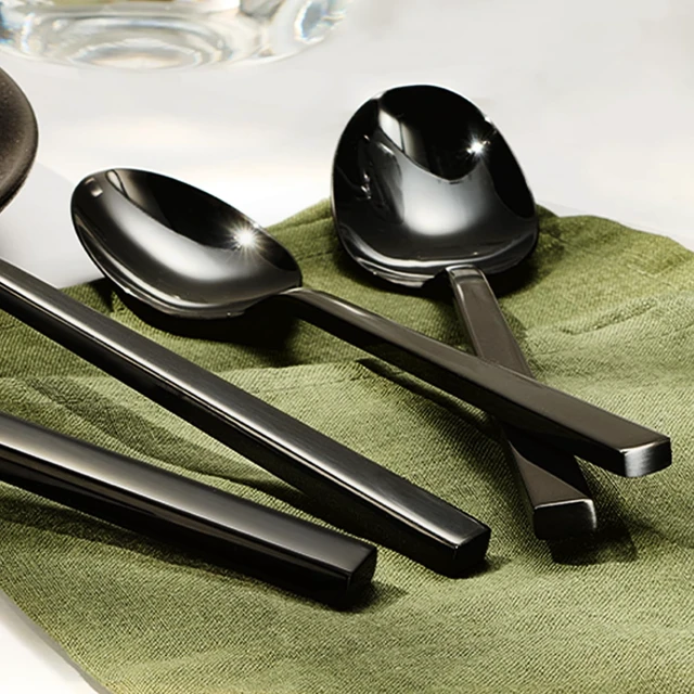 Alt view image 5 of 7 - Black Silverware Set for 8, 40 Piece Flatware Set, Stainless Steel | Square Handles, Mirror Polished, Dishwasher Safe, Sturdy, for Home Kitchen, Weddings, Parties & Housewarming