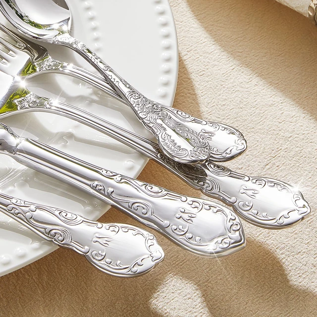 Alt view image 3 of 7 - 40-Piece Vintage Silverware Set, 18/10 Stainless Steel Flatware | Retro Utensils, Cutlery Set, Mirror Polished Finish, Dishwasher Safe, for Home, Wedding & Housewarming Gift