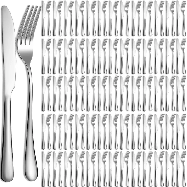 Main image of 100 Pieces Stainless Steel forks and knives Dinner Flatware Set Tableware Cutlery for Butter Kitchen Restaurant, Dishwasher Safe(Silver,9.06 Inches, 8.07 Inches)