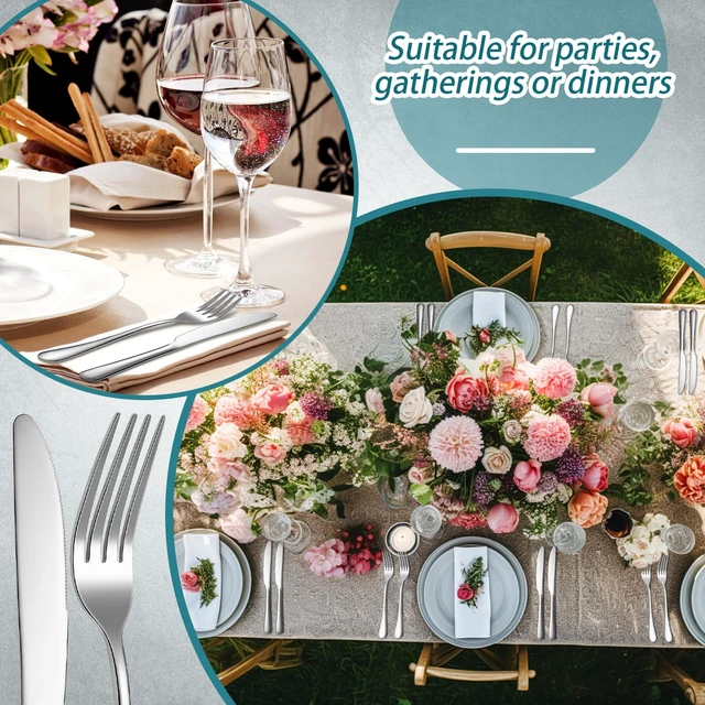 Alt view image 5 of 7 - 100 Pieces Stainless Steel forks and knives Dinner Flatware Set Tableware Cutlery for Butter Kitchen Restaurant, Dishwasher Safe(Silver,9.06 Inches, 8.07 Inches)
