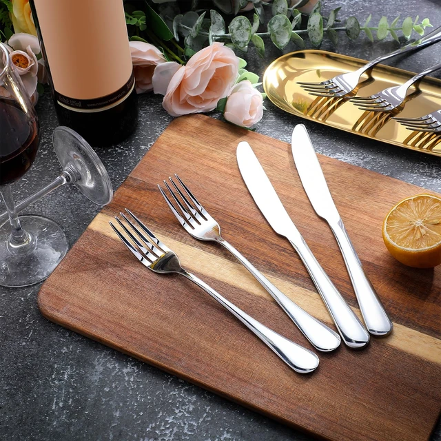 Alt view image 7 of 7 - 100 Pieces Stainless Steel forks and knives Dinner Flatware Set Tableware Cutlery for Butter Kitchen Restaurant, Dishwasher Safe(Silver,9.06 Inches, 8.07 Inches)