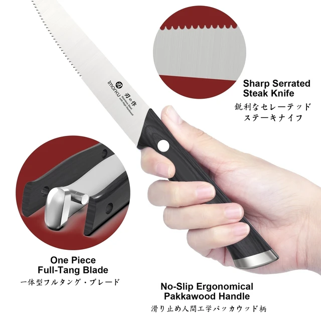 Alt view image 4 of 7 - Japanese Steak Knives Set of 8, Serrated blade, Pakkawood Handle | Serrated steak knife with non-slip Pakkawood handle, rust-proof blade, perfect for BBQ, restaurant, holiday dinners