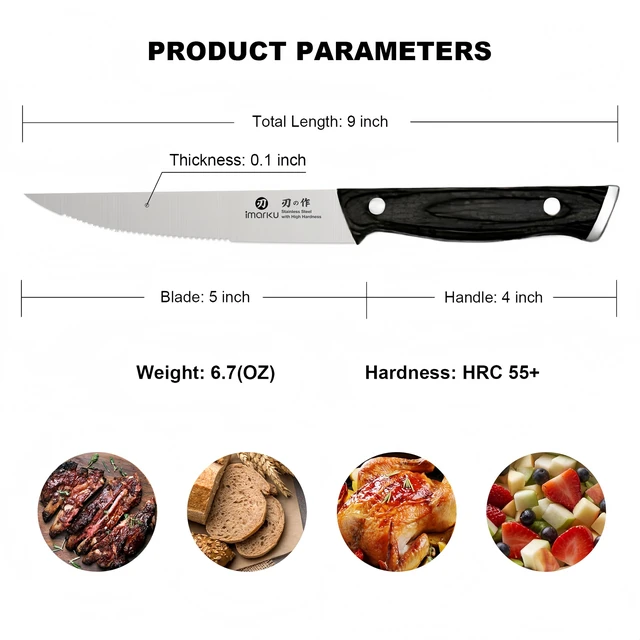 Alt view image 3 of 7 - Japanese Steak Knives Set of 8, Serrated blade, Pakkawood Handle | Serrated steak knife with non-slip Pakkawood handle, rust-proof blade, perfect for BBQ, restaurant, holiday dinners