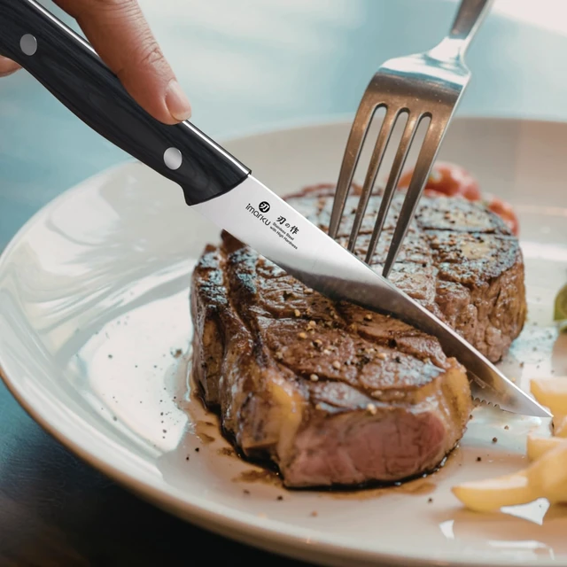 Alt view image 5 of 7 - Japanese Steak Knives Set of 8, Serrated blade, Pakkawood Handle | Serrated steak knife with non-slip Pakkawood handle, rust-proof blade, perfect for BBQ, restaurant, holiday dinners
