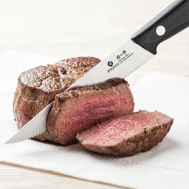 Alt view image 6 of 7 - Japanese Steak Knives Set of 8, Serrated blade, Pakkawood Handle | Serrated steak knife with non-slip Pakkawood handle, rust-proof blade, perfect for BBQ, restaurant, holiday dinners