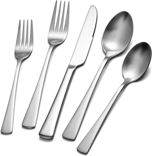 Main image of 18/10 Flatware set for 12, 60 Piece Matte Stainless Steel Silverware Set | Forged Flatware Cutlery Set, Mirror Polished Knives Fork and Spoon Utensils, Dishwaher Safe for Home Wedding Party