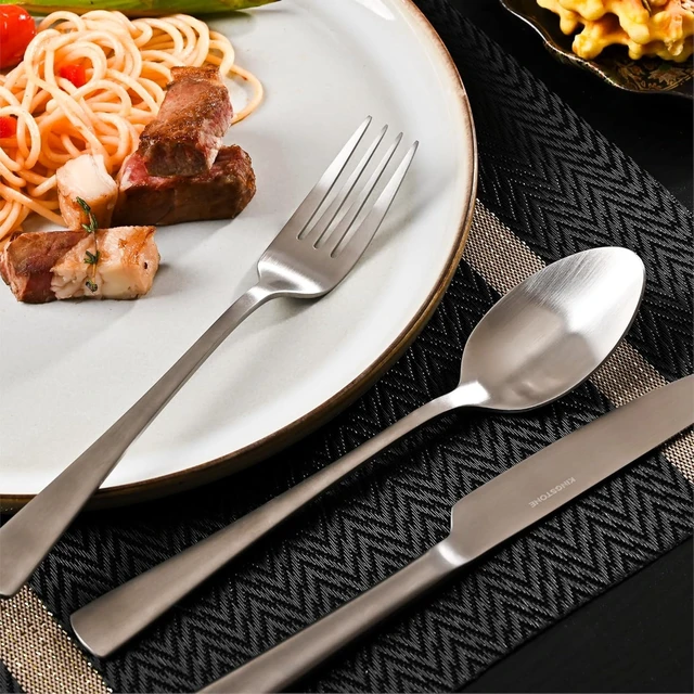 Alt view image 4 of 7 - 18/10 Flatware set for 12, 60 Piece Matte Stainless Steel Silverware Set | Forged Flatware Cutlery Set, Mirror Polished Knives Fork and Spoon Utensils, Dishwaher Safe for Home Wedding Party