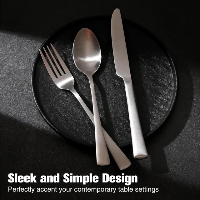 Alt view image 5 of 7 - 18/10 Flatware set for 12, 60 Piece Matte Stainless Steel Silverware Set | Forged Flatware Cutlery Set, Mirror Polished Knives Fork and Spoon Utensils, Dishwaher Safe for Home Wedding Party