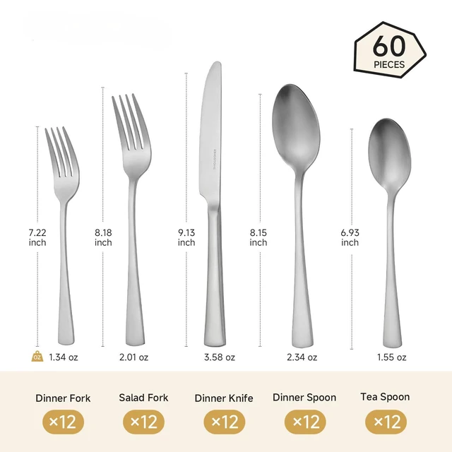 Alt view image 7 of 7 - 18/10 Flatware set for 12, 60 Piece Matte Stainless Steel Silverware Set | Forged Flatware Cutlery Set, Mirror Polished Knives Fork and Spoon Utensils, Dishwaher Safe for Home Wedding Party