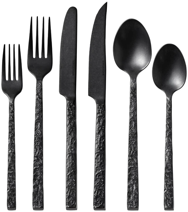 Main image of 36 Pcs Black Hammered Silverware Set with Steak Knives for 6, 18/10 Steel | 18/10 Stainless Steel Heavy Duty Forks Spoons Knives Tableware Cutlery Utensil Sets for Home, Party, Gift, Dishwasher Safe