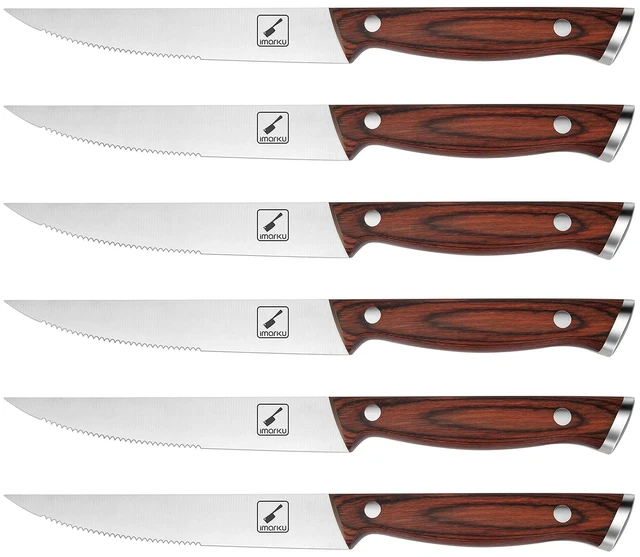 Main image of Steak Knives Set of 6, Japanese HC Steel, 5" Serrated, Gift Box | Premium Serrated Steak Knife Set with Ergonomic Handle, Home Essential, Perfect Gifts for Women and Men, Restaurant Use