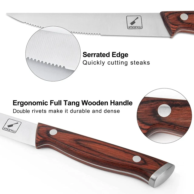 Alt view image 3 of 7 - Steak Knives Set of 6, Japanese HC Steel, 5" Serrated, Gift Box | Premium Serrated Steak Knife Set with Ergonomic Handle, Home Essential, Perfect Gifts for Women and Men, Restaurant Use