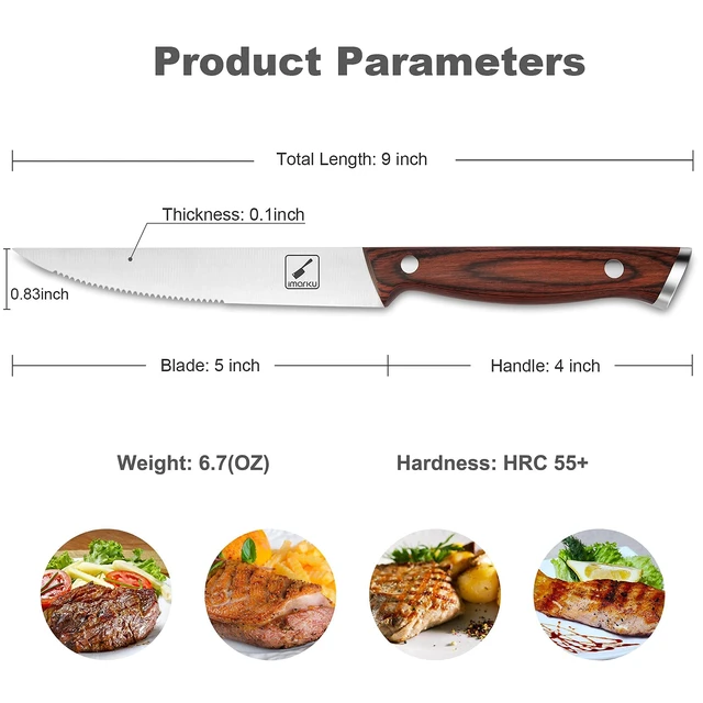 Alt view image 4 of 7 - Steak Knives Set of 6, Japanese HC Steel, 5" Serrated, Gift Box | Premium Serrated Steak Knife Set with Ergonomic Handle, Home Essential, Perfect Gifts for Women and Men, Restaurant Use