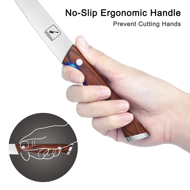 Alt view image 5 of 7 - Steak Knives Set of 6, Japanese HC Steel, 5" Serrated, Gift Box | Premium Serrated Steak Knife Set with Ergonomic Handle, Home Essential, Perfect Gifts for Women and Men, Restaurant Use
