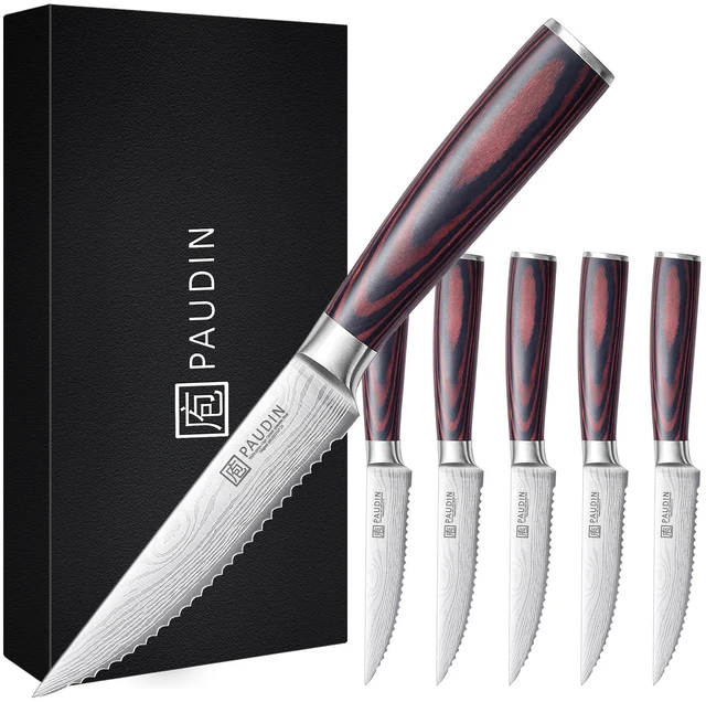 Main image of Steak Knives, Steak Knives Set of 6, Serrated Steak Knife 4.5 Inch | Ultra Sharp High Carbon Stainless Steel Steak Knife Set with Pakkawood Handle, Ideal Gifts