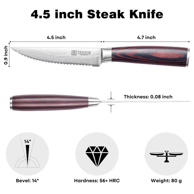 Alt view image 2 of 7 - Steak Knives, Steak Knives Set of 6, Serrated Steak Knife 4.5 Inch | Ultra Sharp High Carbon Stainless Steel Steak Knife Set with Pakkawood Handle, Ideal Gifts