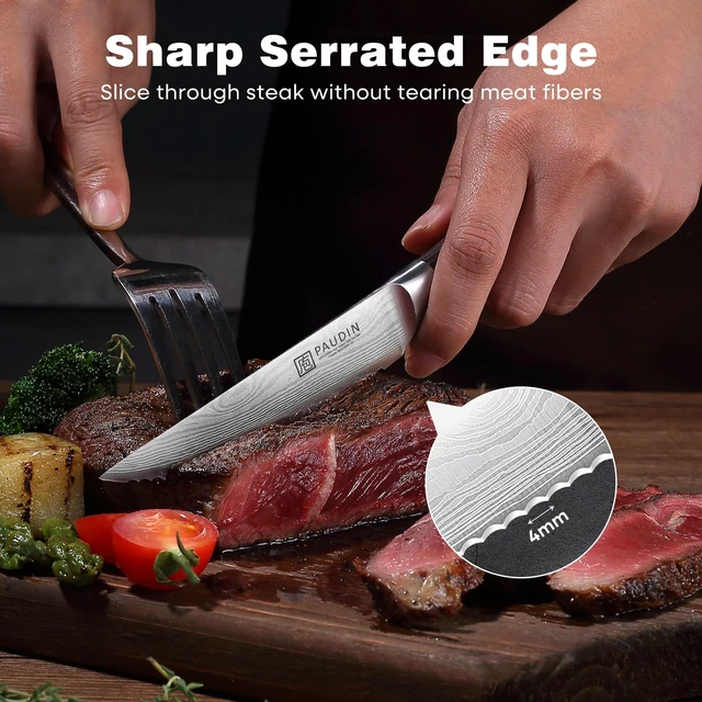 Alt view image 4 of 7 - Steak Knives, Steak Knives Set of 6, Serrated Steak Knife 4.5 Inch | Ultra Sharp High Carbon Stainless Steel Steak Knife Set with Pakkawood Handle, Ideal Gifts