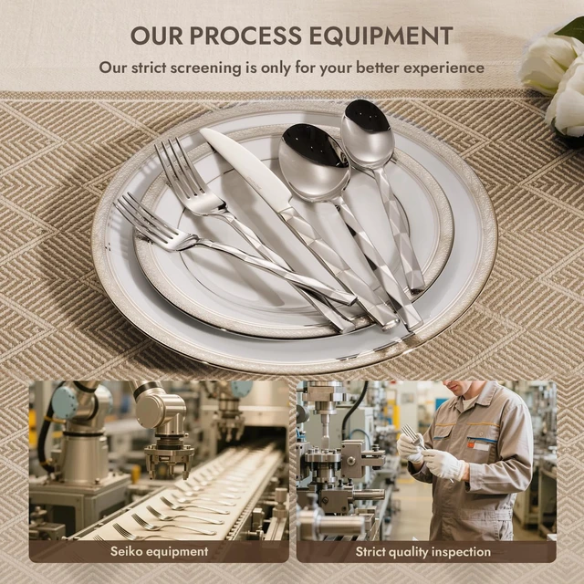 Alt view image 2 of 7 - 40 Piece 18/10 Silverware Set, Stainless Steel Flatware Cutlery set for 8 | Luxury Silverware with Diamond Cut Pattern, Mirror Polished Utensils for Kitchen, Wedding, Party, Dishwasher Safe