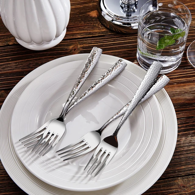 Alt view image 4 of 7 - Premium Louis Hammered 20/45/65-Piece Silverware Set (45) | 18/10 Stainless Steel Fine Flatware Set; Squared-Edge Design; Service for 4/8/12; Brilliant Mirror Finish; Dishwasher Safe