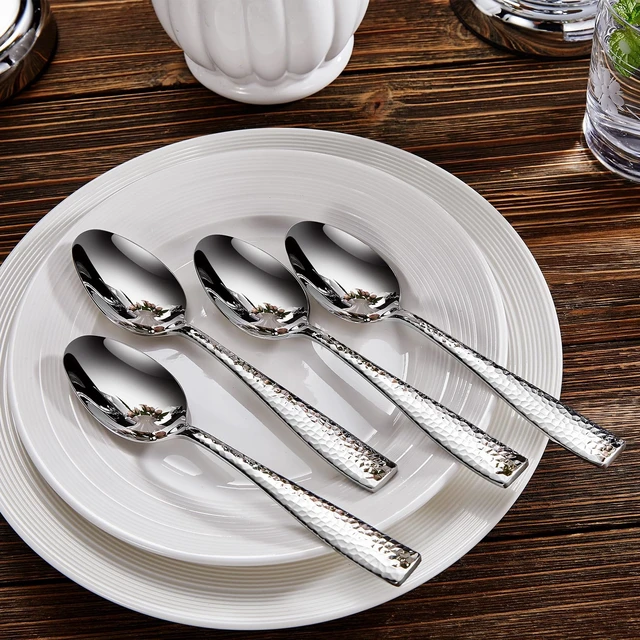 Alt view image 7 of 7 - Premium Louis Hammered 20/45/65-Piece Silverware Set (45) | 18/10 Stainless Steel Fine Flatware Set; Squared-Edge Design; Service for 4/8/12; Brilliant Mirror Finish; Dishwasher Safe