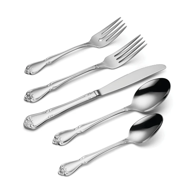 Alt view image 3 of 7 - True Rose 45 Piece Everyday Flatware, Service for 8, 18/0 Stainless Steel, Silverware Set, Silver