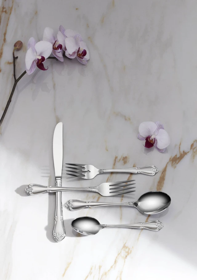 Alt view image 6 of 7 - True Rose 45 Piece Everyday Flatware, Service for 8, 18/0 Stainless Steel, Silverware Set, Silver