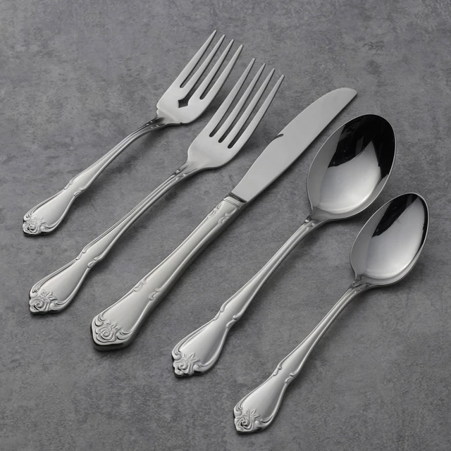 Alt view image 5 of 7 - True Rose 45 Piece Everyday Flatware, Service for 8, 18/0 Stainless Steel, Silverware Set, Silver