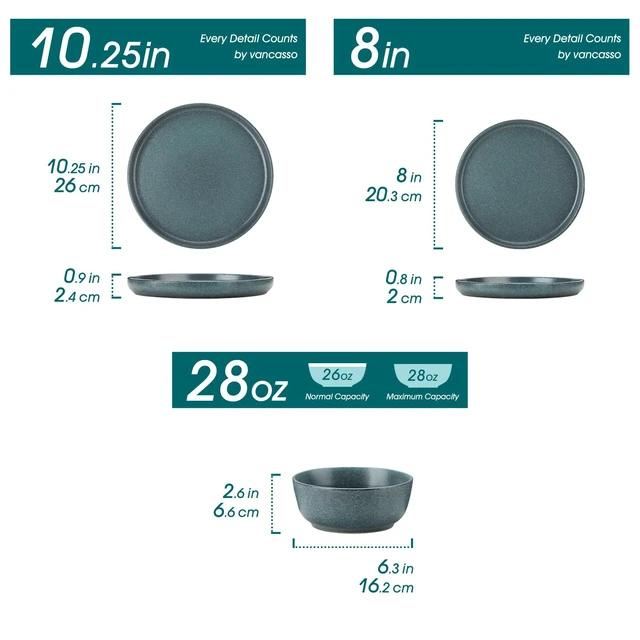 Alt view image 2 of 7 - Plates and Bowls Sets, 18 Pieces Stoneware Dinnerware Set for 6, Ceramic Dish Set for Kitchen, Microwave and Dishwasher Safe, Smoky Teal, Series ZERMATT